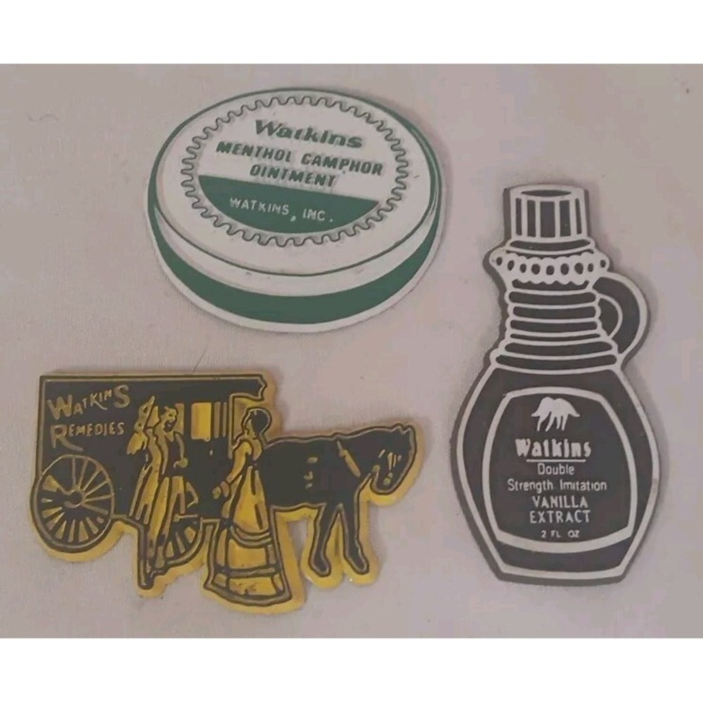 Vtg Watkins Fridge Magnets Lot Of 3 Vanilla Extract Menthol Ointment Remedies